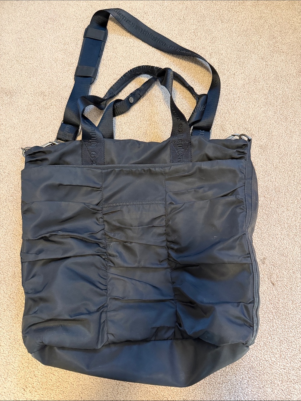 lululemon athletica Black Quilted Nylon Ruched Tote with Shoulder Strap